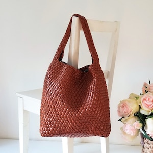Woven Soft Leather Shoulder Bag