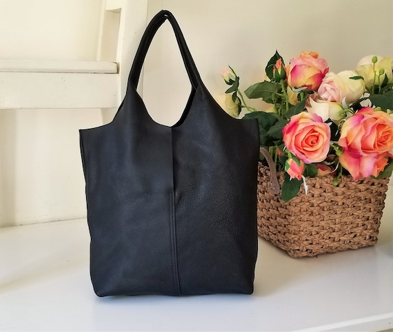 Black Soft Genuine Leather Tote Shoulder Bag