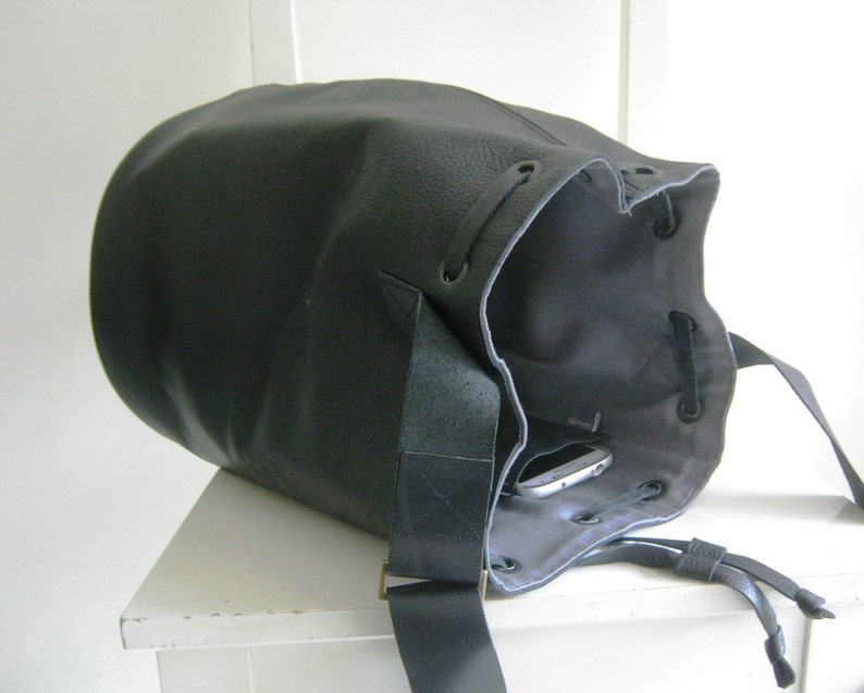 Black Leather Bucket Messenger image 5