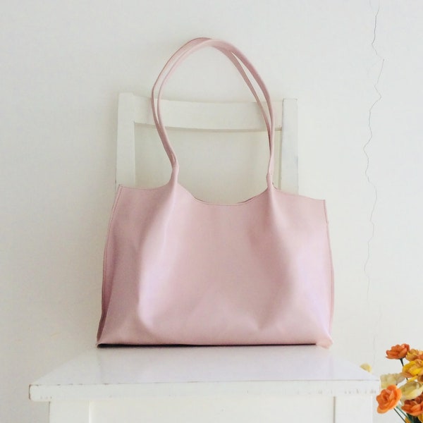 Blush/ Nude/ Pale Pink Leather Tote Shoulder Bag