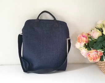 Denim Laptop Doctor Bag – Padded Upholstery, Leather Straps