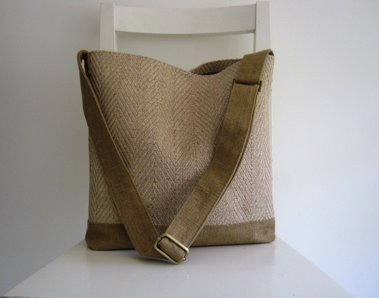 Woven Natural Burlap / Hemp Messenger.