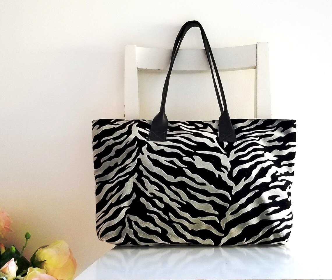 Zebra Pattern Tote Shoulder Bag Etsy