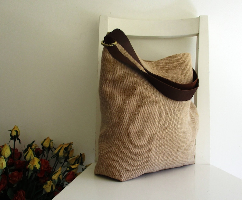 Basic Perfect Shoulder bag / Messenger In Natural Burlap Color Etsy