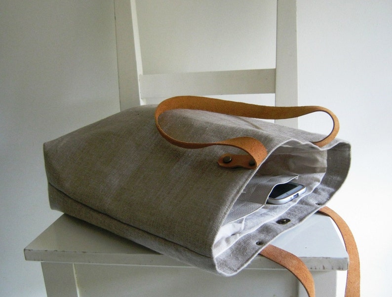 Natural Linen Tote /Shoulder Bag /Shopper image 5