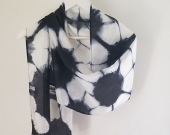 Black Hand Dyed  Silk Shibori Scarf