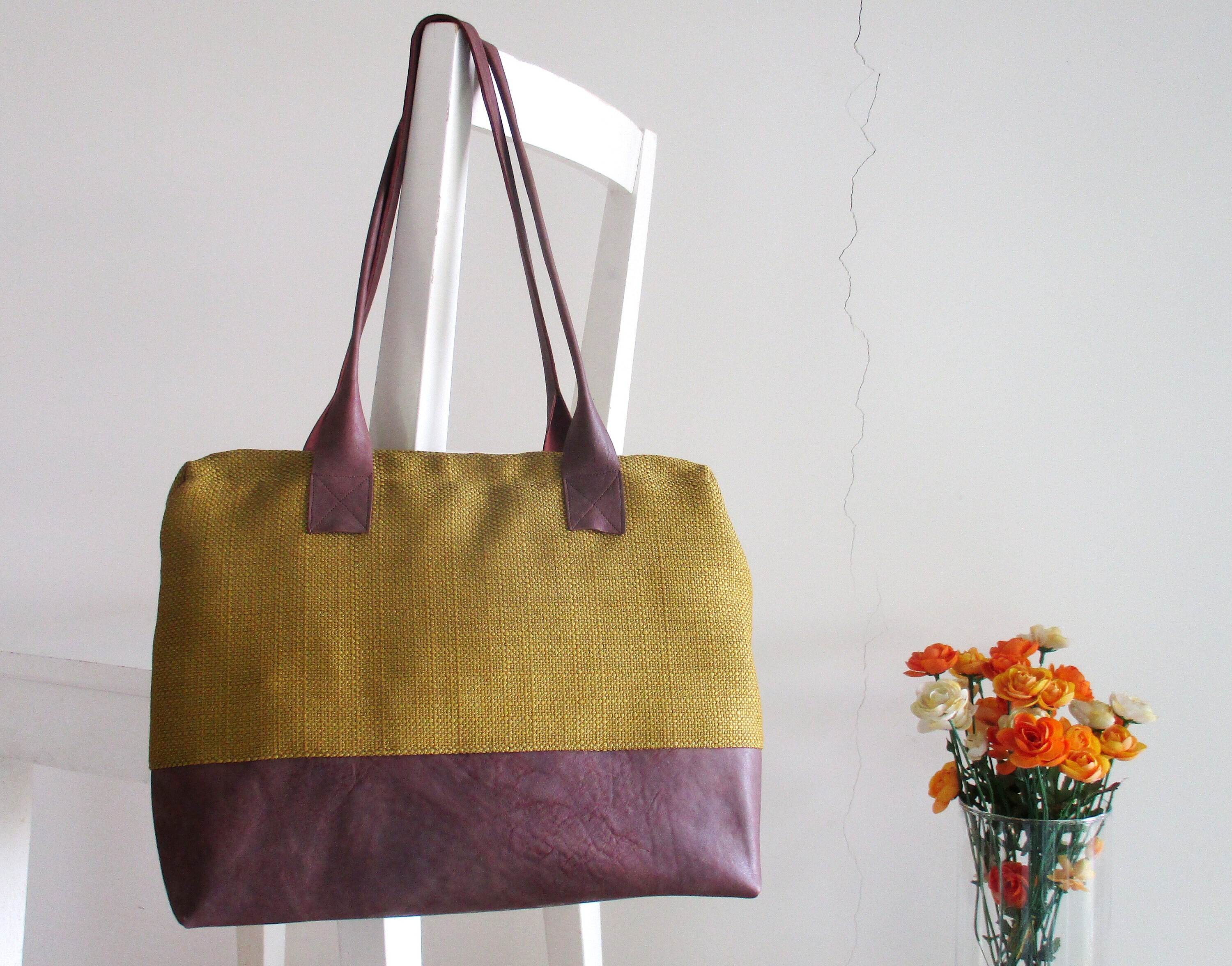 Green/ Yellow Canvas Doctor Bag With Brown Leather Etsy