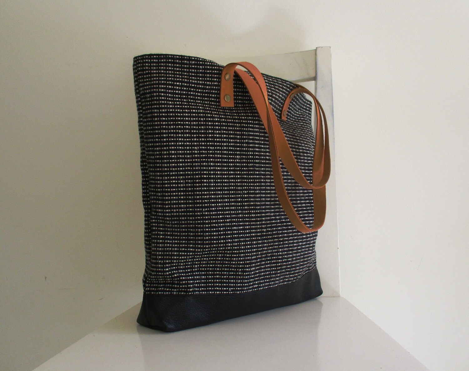 Grey Canvas Tote / Shoulder Bag With Leather Straps and Vegan Etsy