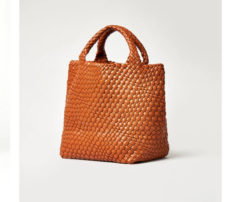 Woven Vegan Soft Leather Tote Etsy