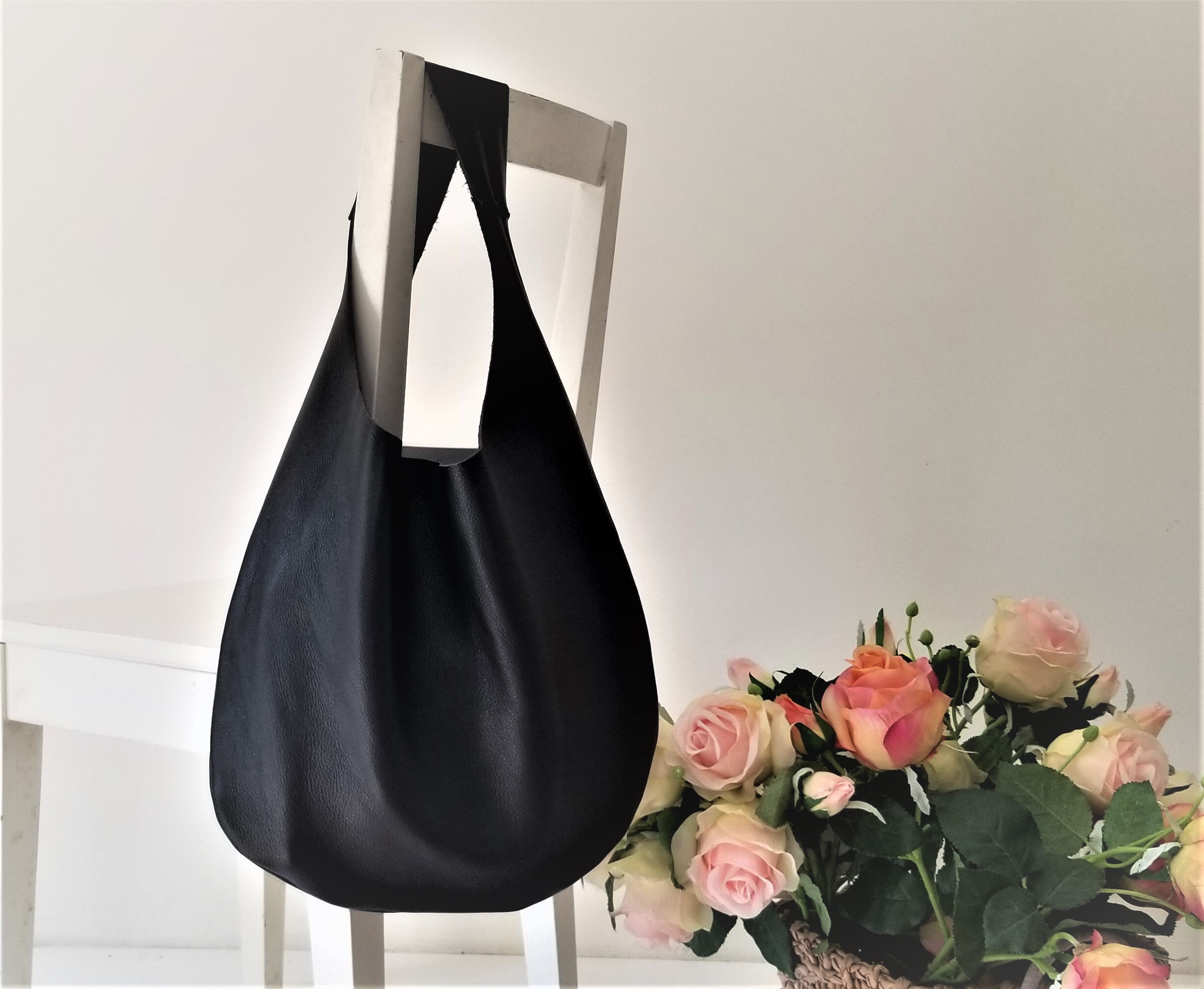 Black Genuine Italian Leather Hobo Bag Over Size Slouchy Shoulder Bag Etsy Ireland