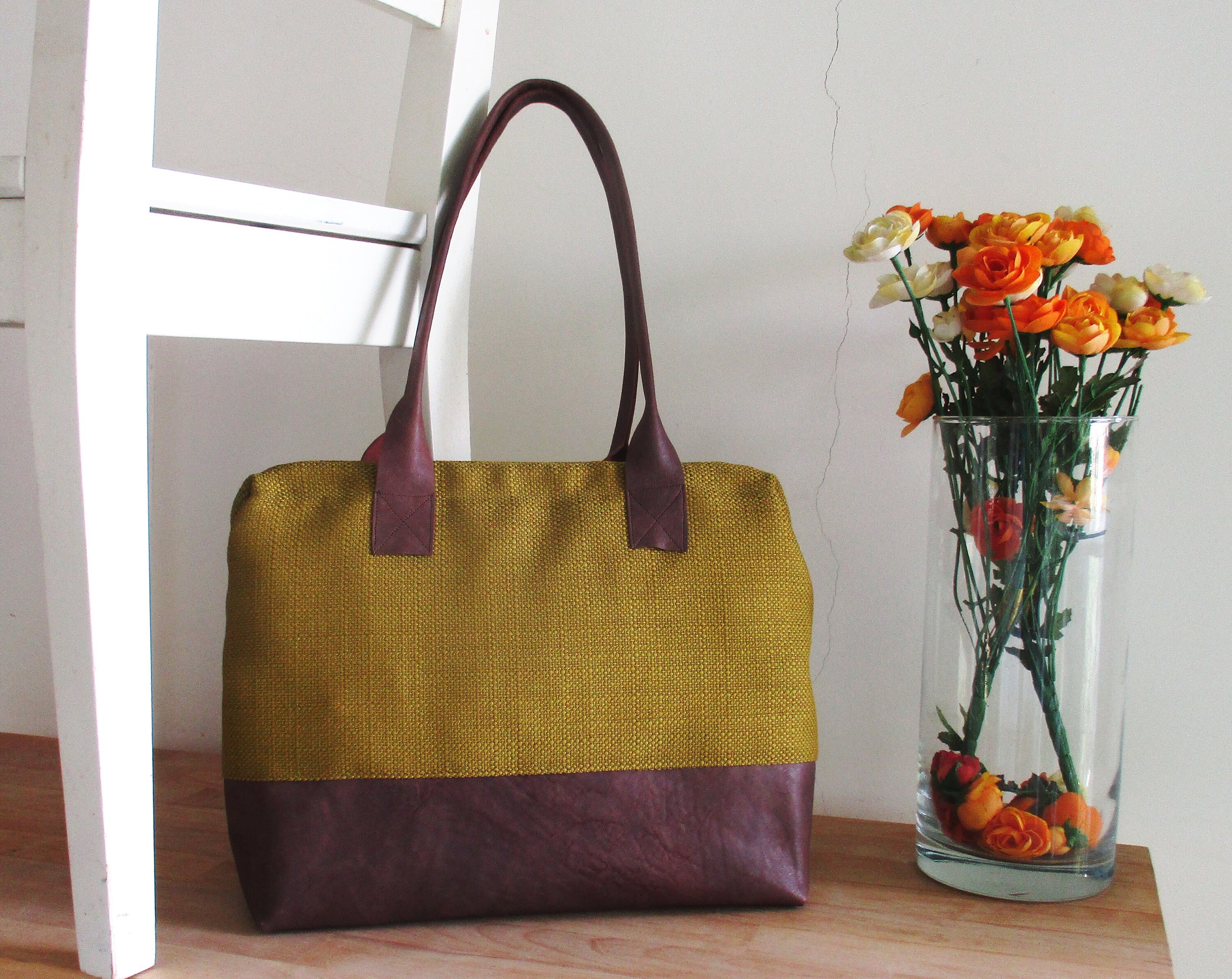 Green/ Yellow Canvas Doctor Bag with Brown Leather Etsy