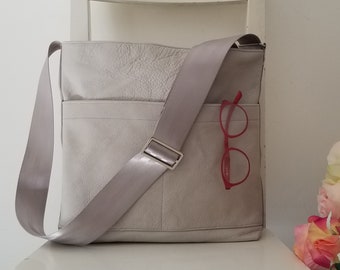 Stone Color Leather Messenger / Cross Body with a Seat belt Strap