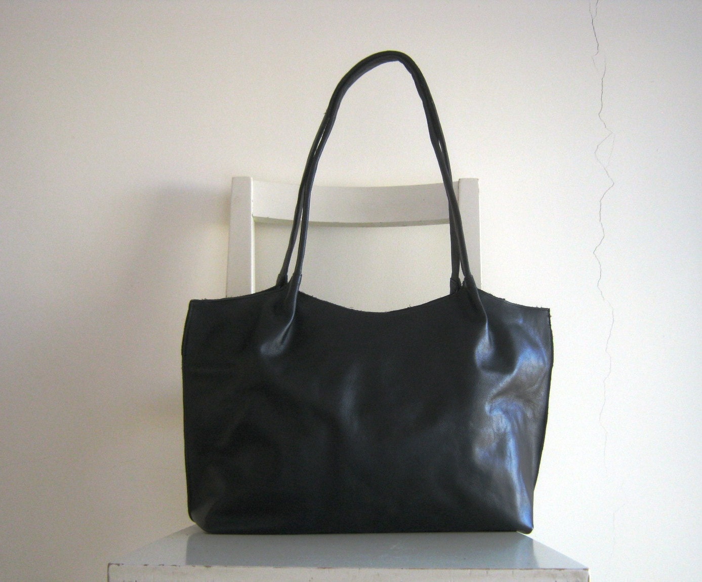 Black Leather Tote Shoulder Bag - Etsy