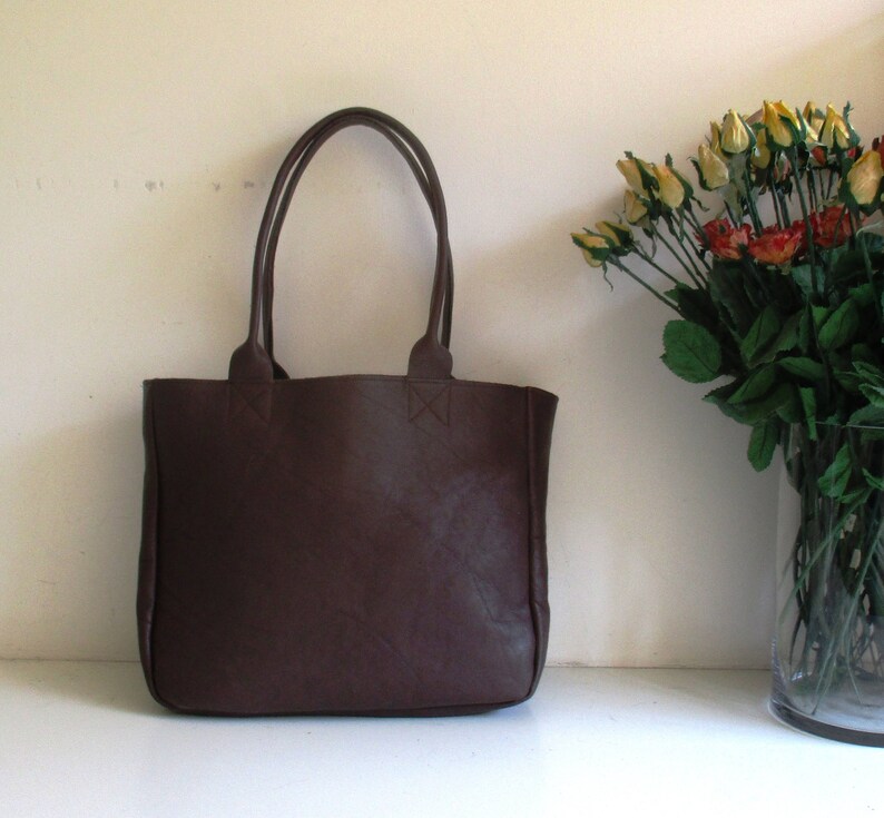 Brown Genuine Leather Tote Shoulder Bag Etsy