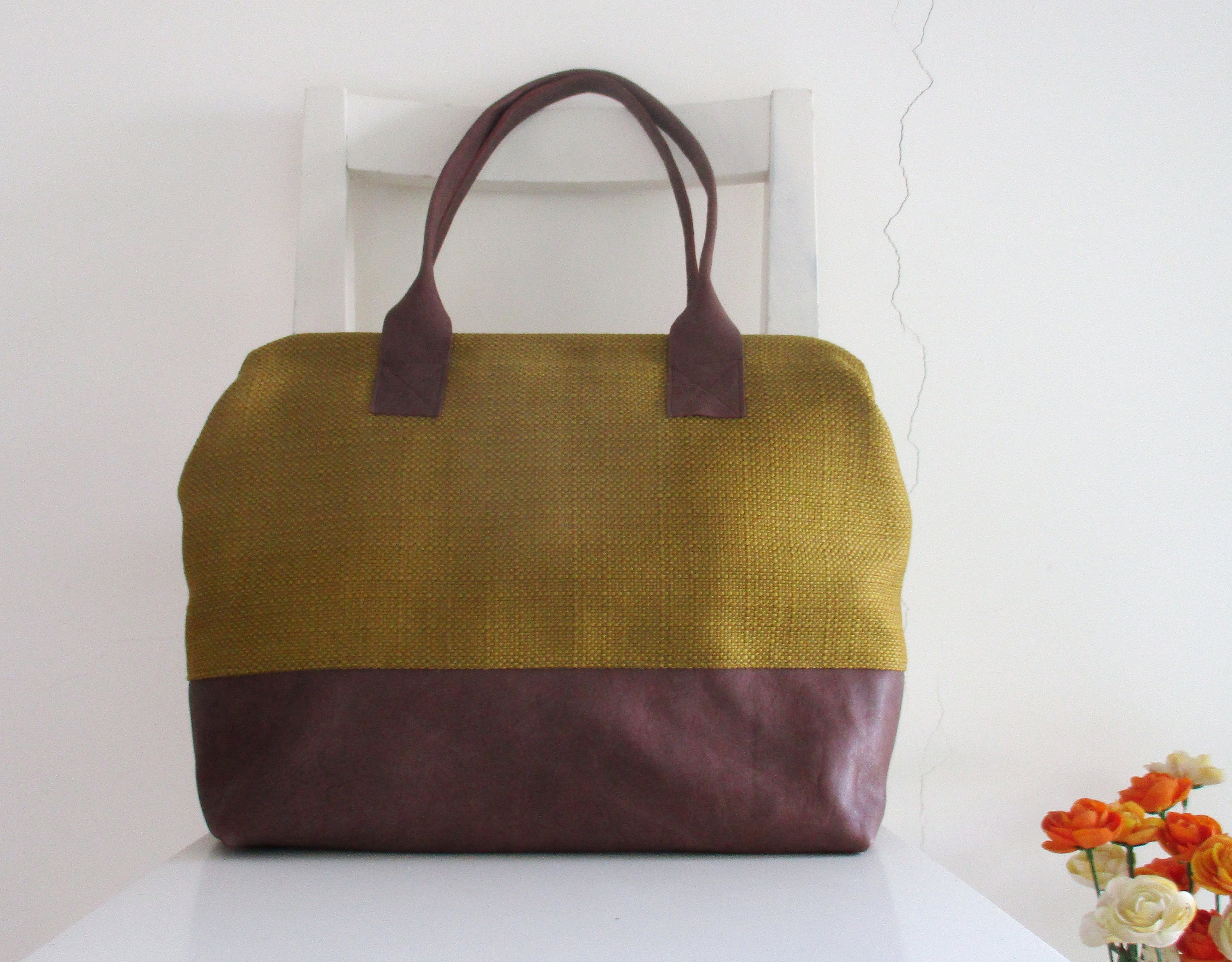 Green/ Yellow Canvas Doctor Bag With Brown Leather Etsy