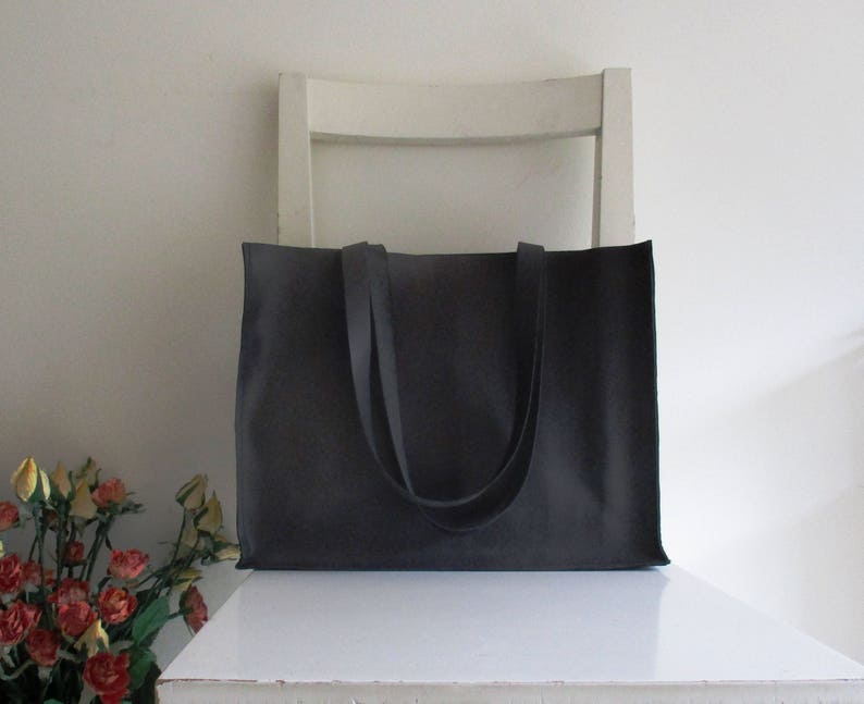 Medium Size Black Leather Tote Shoulder Bag Etsy
