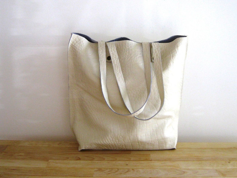 Cream / off White / Egg Shell Embossed Leather Tote Shoulder - Etsy