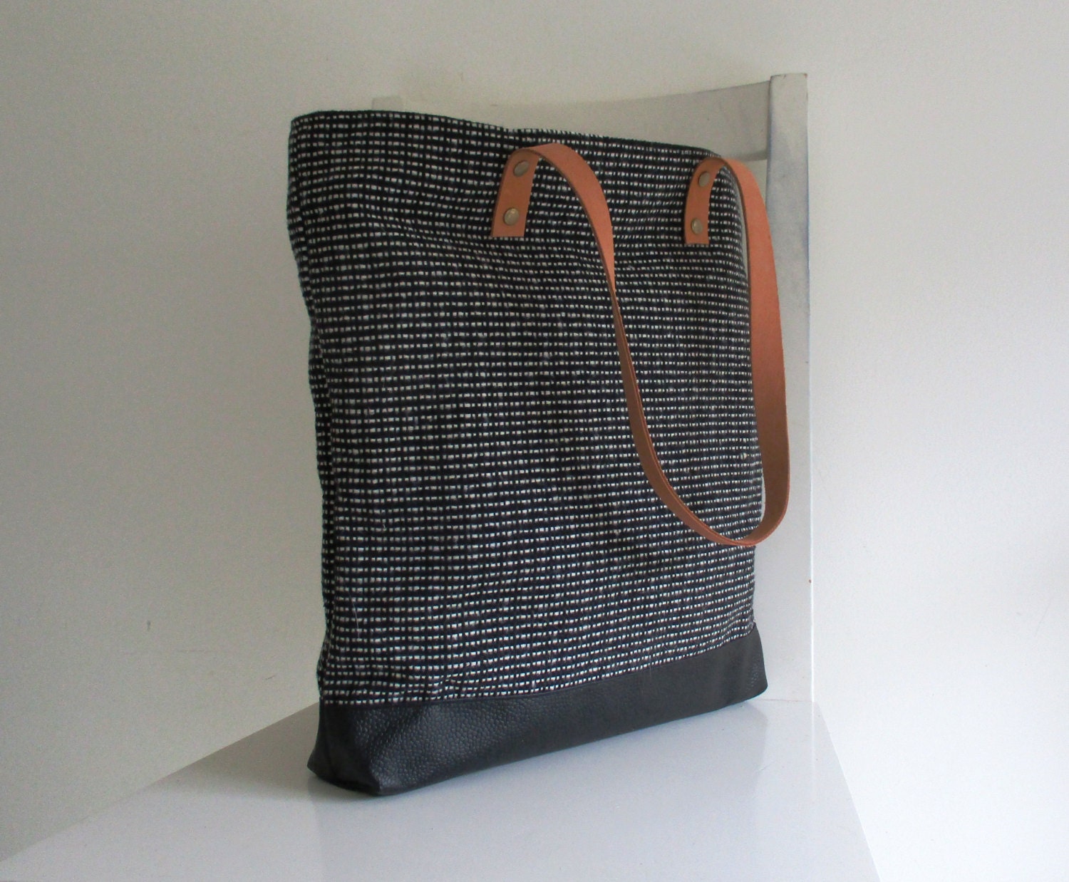 Grey Canvas Tote / Shoulder Bag With Leather Straps and Vegan Etsy