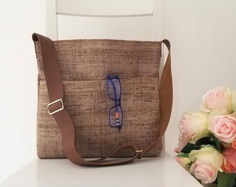 Basic Perfect Messenger In Genuine Silk and Brown Leather Strap