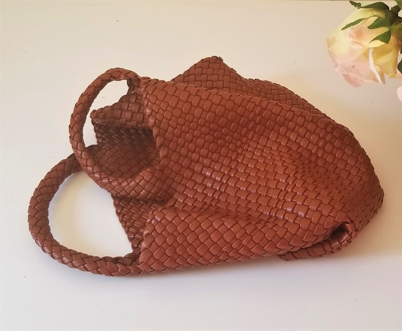 Woven Vegan Soft Leather Tote Etsy