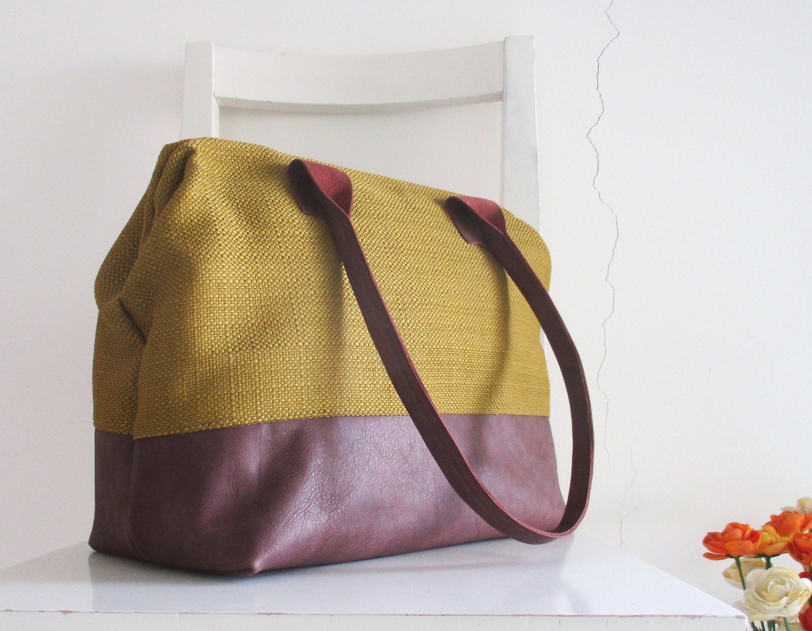 Green/ Yellow Canvas Doctor Bag With Brown Leather Etsy