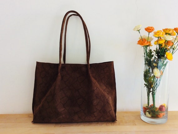 SALE Brown Embossed Leather Tote Shoulder Bag Etsy Canada