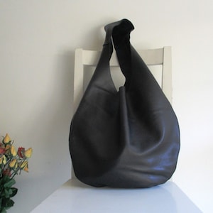 Black Genuine Italian Leather Hobo Bag, Over Size, Slouchy, Shoulder ...