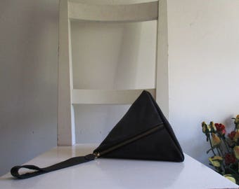 Black Pyramid Leather Handbag / Clutch / Pouch / Pocket
