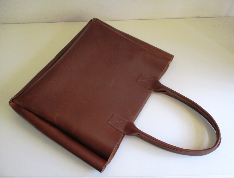 Stiff Brown Genuine Leather Tote Shoulder Bag Etsy