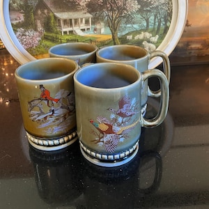 4 Wade Pottery Hunting Mugs.  Made in Ireland