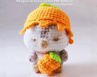 Penguin Crochet Pattern - Low Sew Penguin Amigurumi with Persimmon Hat