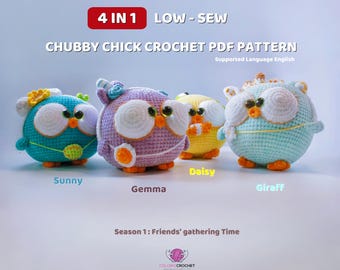 Chubby Chicks Crochet Pattern Bundle: 4-in-1 Plushie DIY (PDF Pattern)