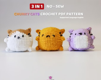 No Sew Chunky Cats 3-in-1 Crochet Pattern – Easy Amigurumi Tutorial for Beginners