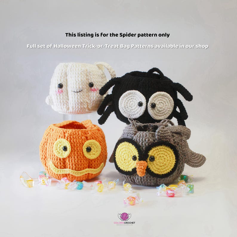 Halloween Spider Trickortreat Bag Crochet Pattern PDF Easy Lowsew