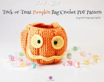 Low-Sew Trick-or-Treat Kürbis Tasche Häkelanleitung PDF - Spaß und einfach Halloween häkeln