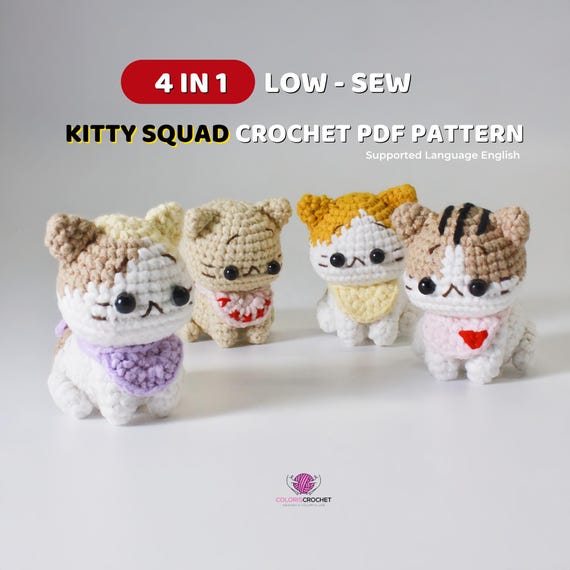 Cat Plushie 4in1 Crochet Pattern – Adorable Amigurumi Kitty DIY