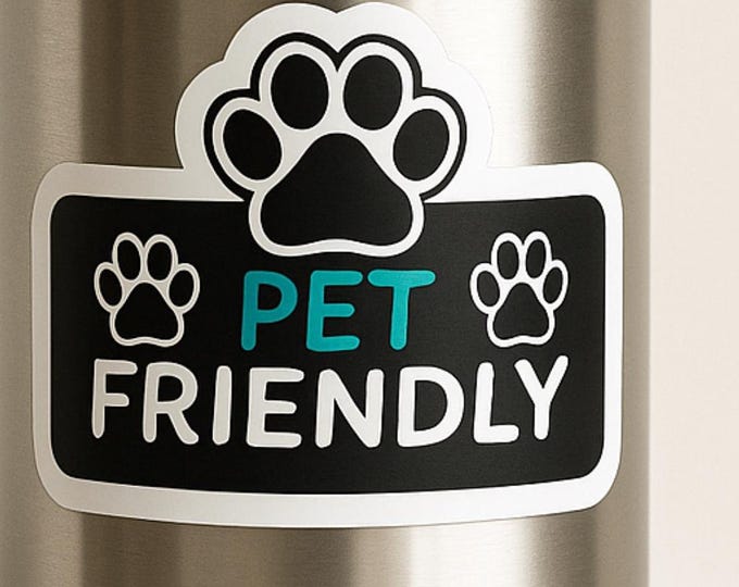 Featured listing image: Pet Friendly Dog Vinyl Decals, High Quality Pets Welcome Stickers for Water Bottles Laptops Crafts, Best Gift for Dog Enthusiasts