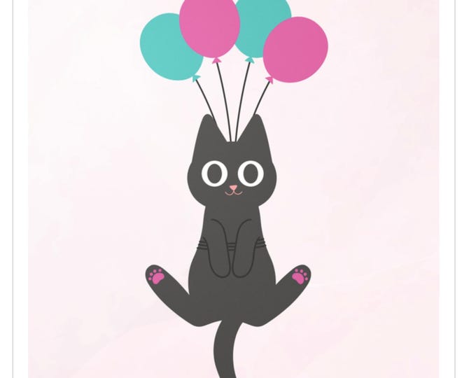 Featured listing image: Black Cat Sticker with Balloons, Cute Vinyl Decal for Water Bottles, Laptops & Kindles, Perfect Gift for Cat Lovers