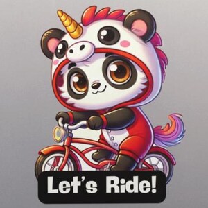 Kawaii Panda Bike Sticker, Cute Vinyl Decal for Laptop, Water Bottle, or Journal