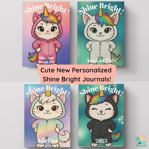 Personalized Hardcover Journal - Shine Bright Inspirational Lined Notebook, Cute Kawaii Writing Diary Gift