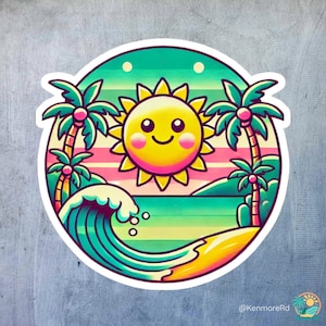 Summer Vibes Beach Aufkleber, lebendige, niedliche Strandszene Aufkleber für ästhetische Wandkunst, Laptops, Wasserflaschen, Zeitschriften, Planer und mehr