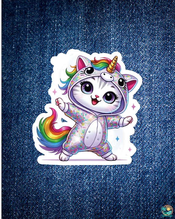 Kawaii Rainbow Unicorn Cat  Vinyl Sticker