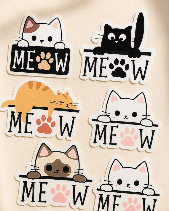 Cat Stickers, Kittens Vinyl Decals for Laptops, Water Bottles, Cute Cat Gift, Black, White, Calico, Siamese Cat Stickers for Cat Lovers
