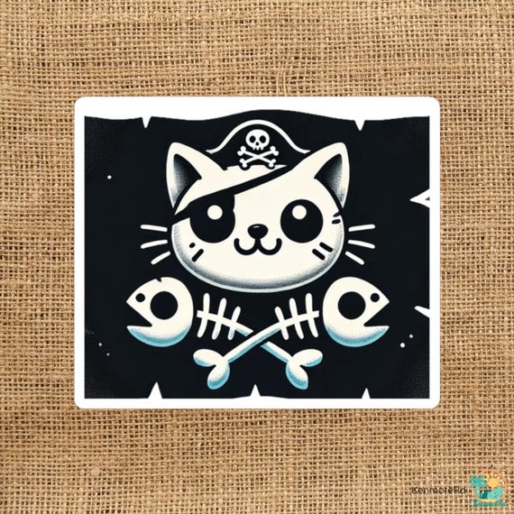 Cat Pirate Kiss-Cut Stickers - Skull and Bones Water Bottle Decal, Cute Kitty Laptop & Planner Sticker, Cat Lover Gift, Adventure Sticker