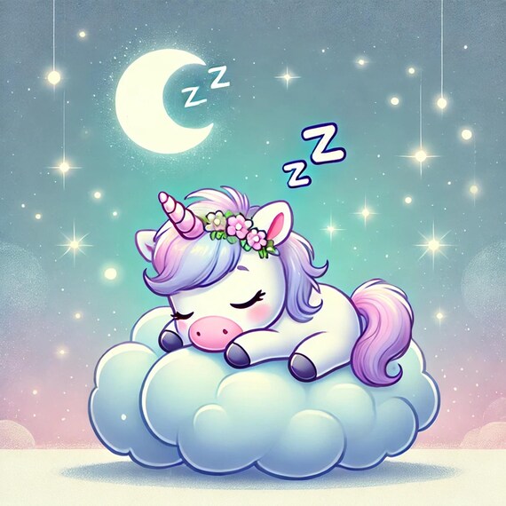 Kawaii Unicorn Napping Stickers, Adorable Kawaii Sticker for Laptops, Water Bottles, Journals, and Scrapbooking, Cute Unicorn Decal
