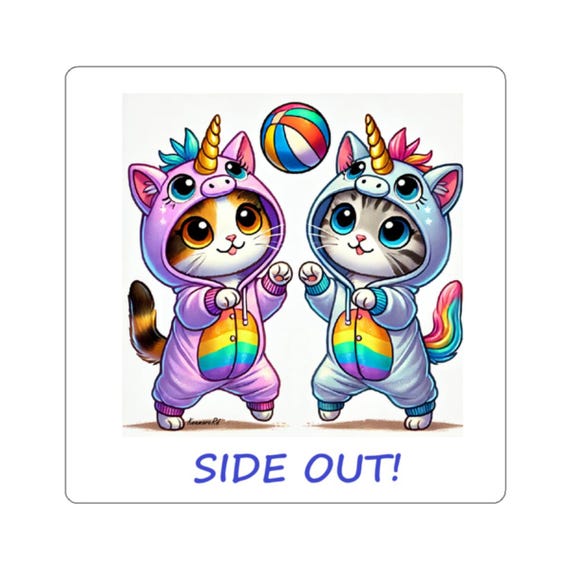 Cute Cats Volleyball Sticker - Fun Sports & Planner Stickers in 4 Sizes, Water Bottle Decals, Volleyball Players Gift