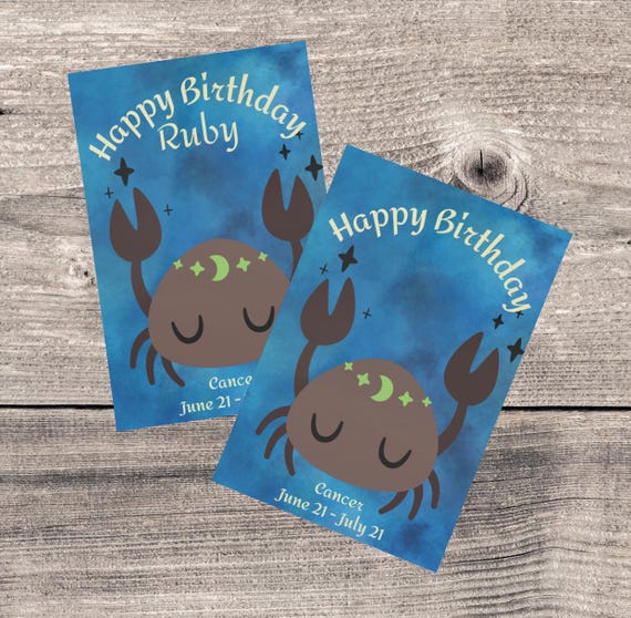 Greeting Cards, Cancer Zodiac June - July Birthday Card, Blank Card with Envelope, Cute Birthday Card, 1 or 10-pcs Set