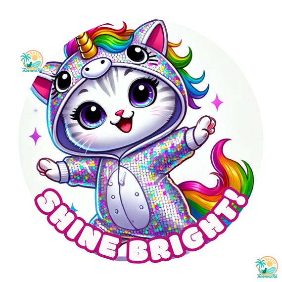 Shine Bright! Unicorn Cat Vinyl Decals, Colorful Stickers, Kawaii Stationery, Unique Gift for Girls
