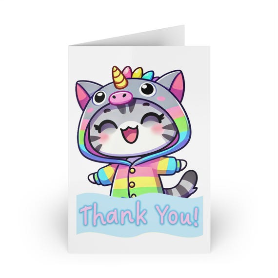 Whimsical Thank You Cards Set - 10 Note Cards for Baby Gifts, Kids, and Cat Lovers | Kawaii Art