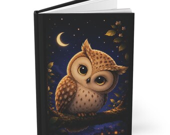 Cuaderno de tapa dura con diseño de búho / Diario nocturno acogedor y caprichoso ambientado en el bosque / Regalo estilo cottagecore para escritoras